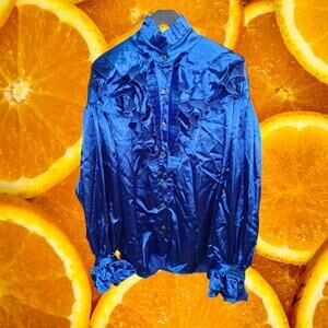 Von Lancelot Men's Royal Blue‎ Long Sleeve Button Down Ruffled Shirt Size XXL